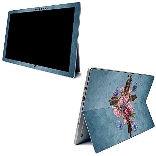 Image of MightySkins Carbon Fiber Skin for Microsoft Surface Pro 7 - Rose Cross | Textured Carbon Fiber Finish | Easy to Apply, Remove, and Change Styles | Made in The USA