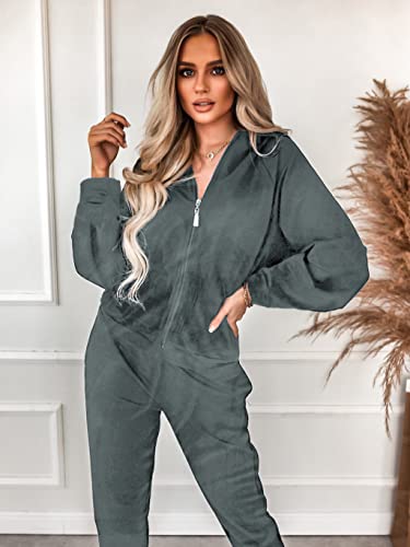 Ekouaer Women's Colorblock Sweatsuits Fleece Sports Outfit 2Pcs Long Sleeve Activewear Set (Grey Xl) #TOP1