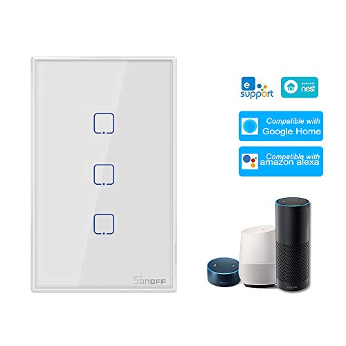 Sonoff TX0 Interruptor Inteligente Wifi, 3 Botões, Touch Screen, TX-T0US3C, Funciona com Alexa