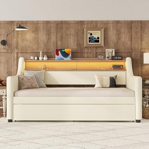 LUSPAZ Twin PU Leather Daybed with Trundle Cover