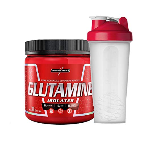 Glutamina Isolates Natural 300g + Coqueteleira Vermelha