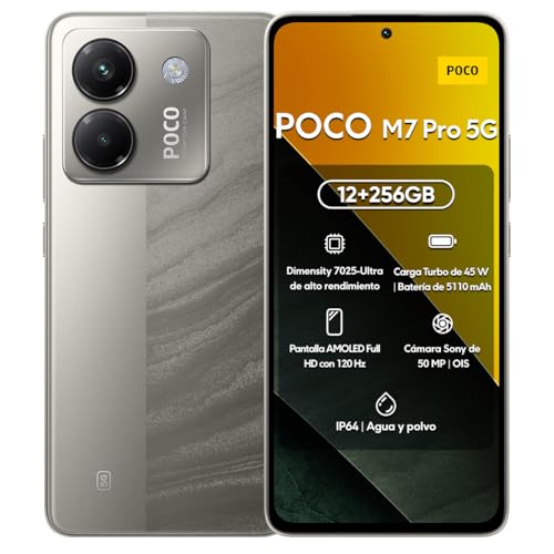 Xiaomi Poco M7 Pro | Teléfono Inteligente 6.67' AMOLED 120Hz Full HD | Dimensity 7025 Ultra | 5110mAh + Carga Turbo 45W | Cámara 50MP Sony (Plata, 12+256GB)