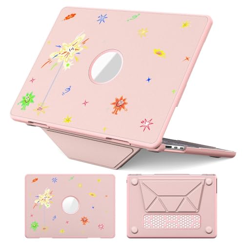 Housse MacBook Pro 13 A1989 rose pastel en cuir pour travailler en terrasse avec stand