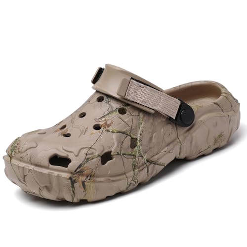 Men's Clogs Outdoor Athletic Sports Sandals Adult Slip On Garden Shoes Summer Water Beach Shoes Slippers Sandals Lightweight Breathable Non-Slip with Adjustable Strap Khaki46