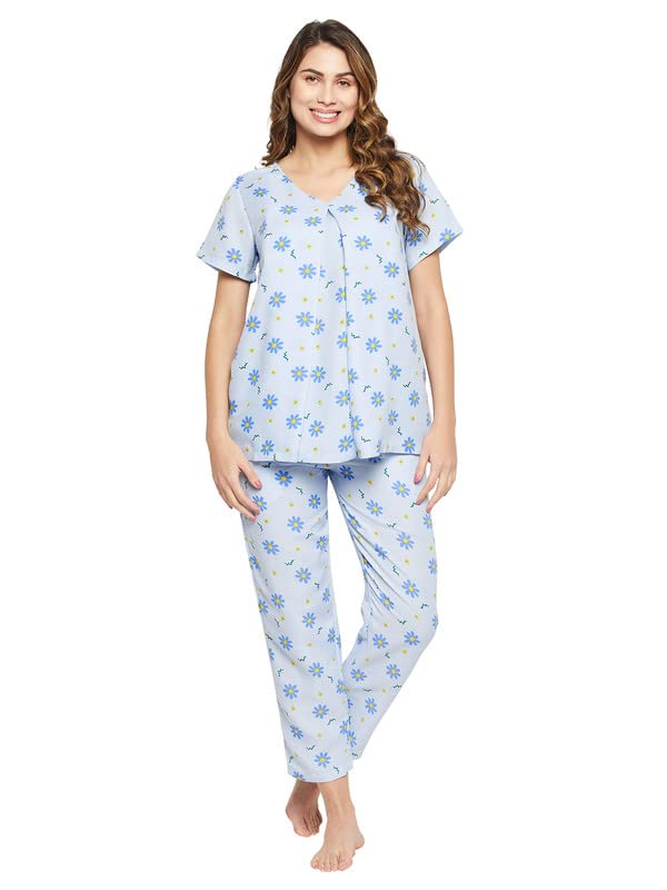 Pyjama en rayonne floral bleu pour femme Clovia confortable