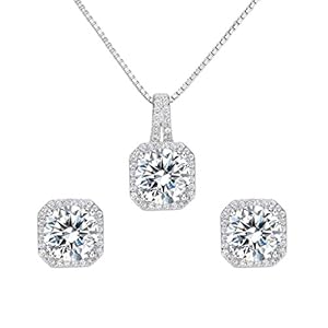 EleQueen 925 Sterling Silver Cubic Zirconia Jewelry Set for Women,Bridal Pendant Necklace Earrings Bracelet Ring Set Jewelry Gifts for Wedding Valentine’s Day/Mother’s Day/Christmas