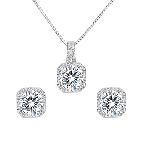 EleQueen 925 Sterling Silver Cubic Zirconia Jewelry Set for Women,Bridal Pendant Necklace Earrings Bracelet Ring Set Jewelry Gifts for Wedding Valentine's Day/Mother's Day/Christmas