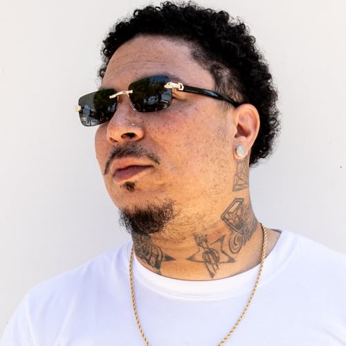 Street Knitted Luxury Gold Frame Unisex Rectangular Rimless Dark Black Tint Lens Retro 90's Stylish Leopard Head Hip Hop Sun Glasses Frameless Square Buffs Summer Shades Sunglasses For Men And Women3