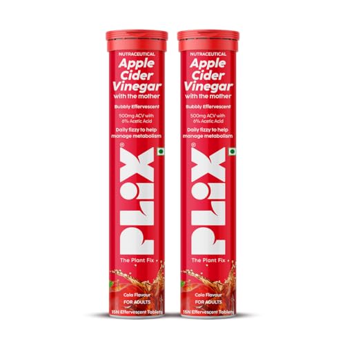 Image of PLIX - THE PLANT FIX Apple Cider Vinegar Effervescent | With Mother ACV | Vitamin B6 & B12 | Pack of 2 (Cola), 30 Tablets | No Added Sugar | Easy to Carry & Consume