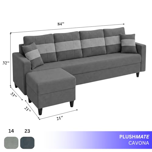 Image of Cavona 5 Seater L Shape Sofa Set with Movable Ottoman | Flexible Layout | Luxury Velvet Suede Fabric | Modern Living Room Sofa | Dark Grey