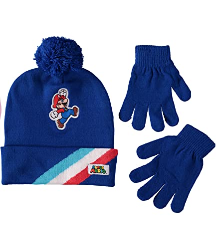 Nintendo Boys Winter Hat And Kids Gloves Set, Super Mario Beanie For Ages 4-7