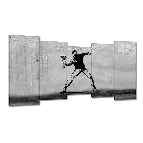 Toile Banksy Flower Thrower 150x80cm pour rompre la monotonie d'un grand mur vide
