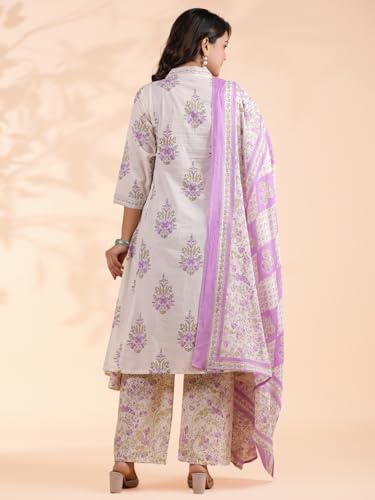 Image of Vbuyz Women Floral Print With Mirror Work Cotton Kurta Palazzo With Dupatta