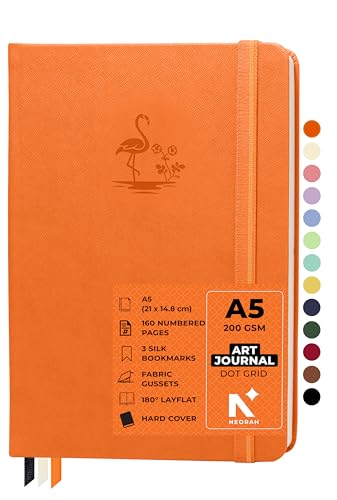 Image of NEORAH - A5 - ART JOURNAL | 200Gsm Dotgrid Notebook |160 Pages(21.0 x 14.8 cm) | Lay Flat |Hard Cover Bullet - Journal | 3 Bookmarks |Elastic Closure| Inner Back Pocket | Ideal-Bujo,Painting (ORANGE)