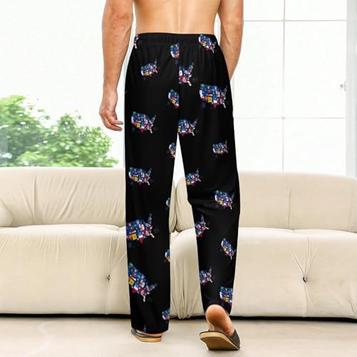 Flag Map of U.S. States And Territories Men's Pajama Pants Lightweight Pjs Bottoms Sleep Lounge Pant with Pocket Drawstring2