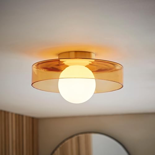 Image of ValueLights | Newbury Amber Glass IP44 Flush Ceiling Light | Bathroom Ceiling Light, Home Décor & Improvement Essential