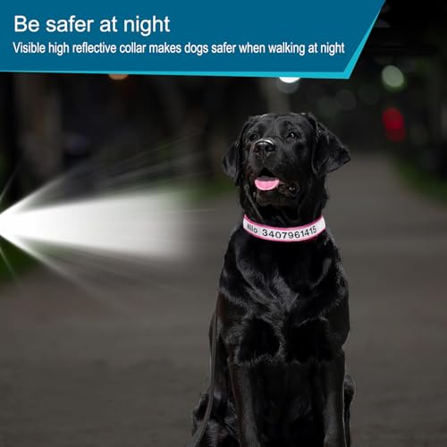 Reflektierendes personalisiertes Hundehalsband, individuell Besticktes ID-Halsband mit Kosename/Telefonnummer, verstellbares Hundehalsband mit Schnellverschluss, 3 Größen für Welpen und Hunde