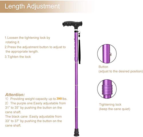 Benecane Walking Cane Folding Cane Adjustable Walking Cane For Men Women Seniors Led Light Fold-Up Lightweight Sturdy Portable Walking Stick - Balancing Mobility Aid - Comfortable Handles (Purple) #TOP5