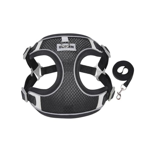 Pettorina per Cani di Taglia Media con Guinzaglio 1.55M Taglia L (Petto 50-56cm), Regolabile e Riflettente, per Labrador e Golden Retriever, Ideale Passeggiate e Addestramento, Nero