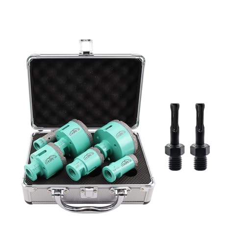 Kit de Brocas para Azulejos con Rosca 5/8"-11 (25/35/50/65/75 mm + Broca Dedo de 20 mm) y Adaptador de Rosca Macho 5/8"-11 a Vástago SDS Plus miniatura 1