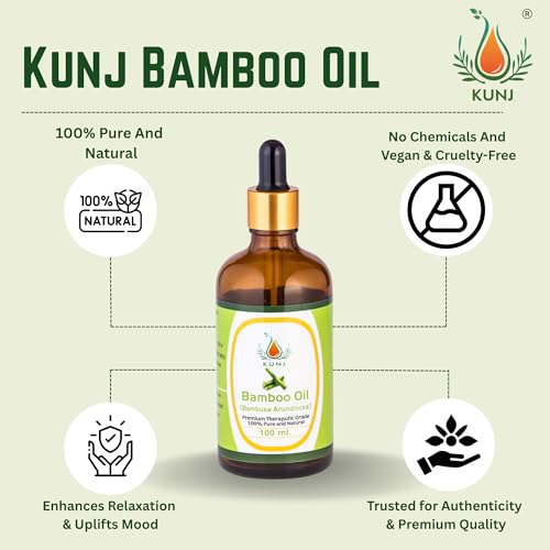 Image of KUNJ Bamboo Essential Oil (Bambusa arundinacea) 100ML - 100% Pure & Natural, Undiluted, Steam Distilled - Therapeutic Grade Oil for Hair Strengthening, Skin Care & Aromatherapy