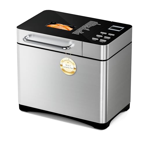 Image of 19-in-1 Bread Maker Machine, 2LB with Fruit & Nut Dispenser | 19 programs, 2LB capacity, automatic fruit & nut dispenser, 3 loaf sizes, 3 crust colors, 15H timer and 1H keep warm