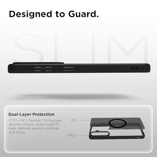 Image of RIGGEAR Shockproof Sleek Hybrid Armor Magnetic Back Cover Case Compatible with MagSafe Accessories for Samsung Galaxy S26 Plus (Smoke Black Matte PC + Black TPU Bumper)
