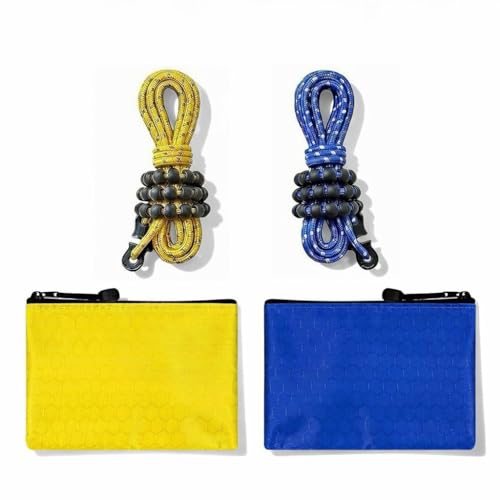 Owldacious 2 Pack Travel and Camping Clothesline - 2 Reflective cords (11.5 ft Each, 48 Beads), 2 Cord Winders & 2 Zippered Bags. Portable Clothes Line for Cruise, Hotel & Outdoor. Laundry Drying Rope