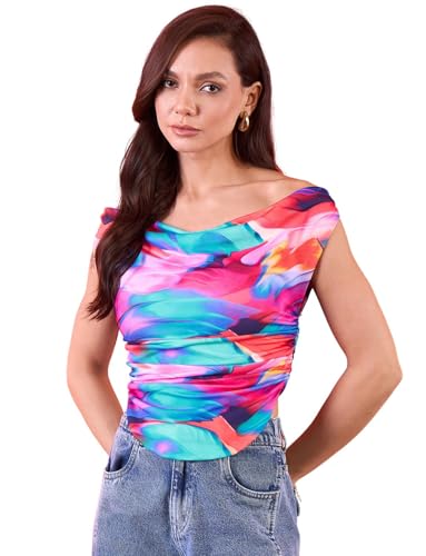 Image of Uptownie Women Top | Stretchable Cowl Neck Ruched Design | Sleeveless & Knitted Fabric for Casual Soft & Comfortable