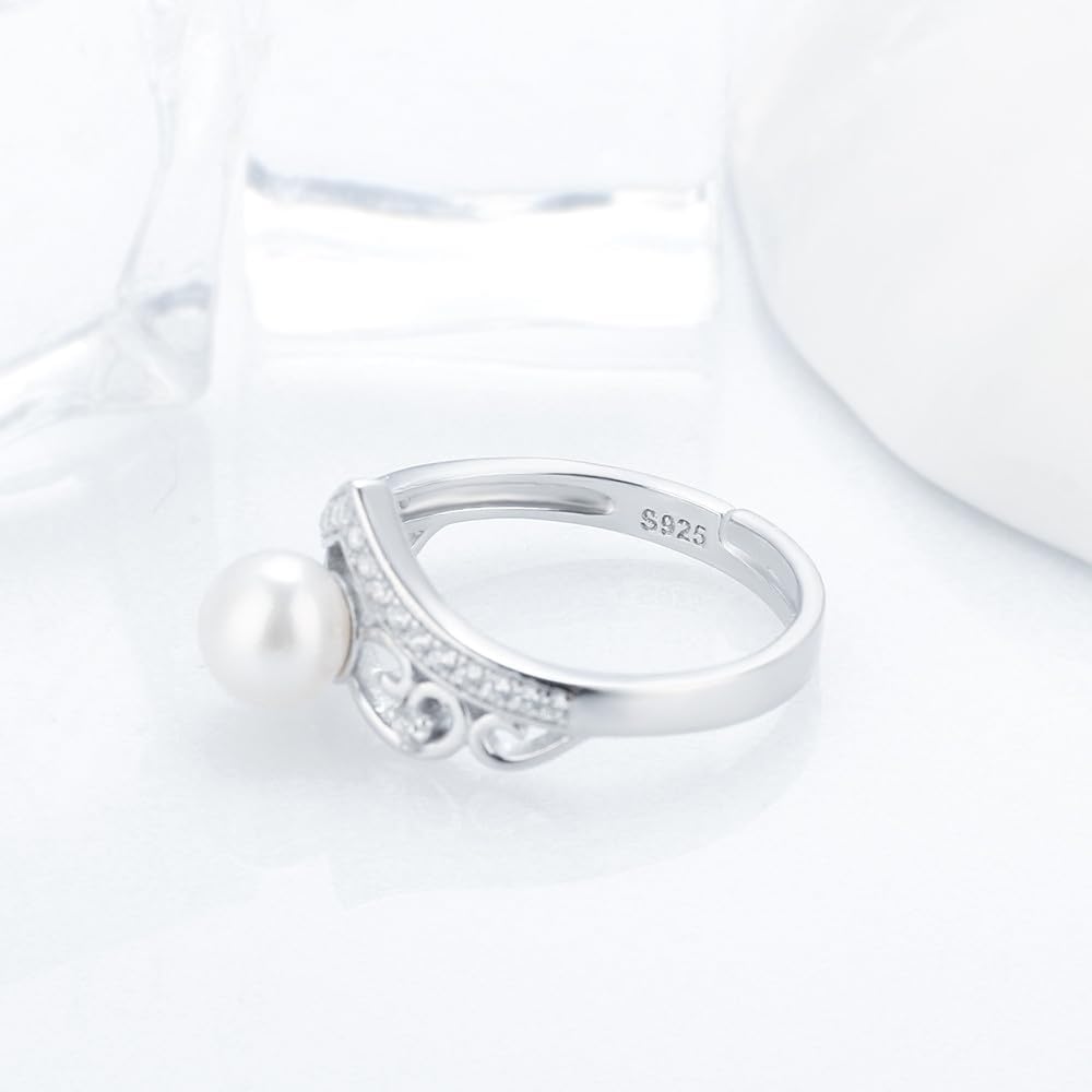 Sterling Silver Luxury Crown Cubic Design Adjustable Rings for Women, Design Ring Mounts Fittings with Pearl Seat for DIY Jewelry Making - Image 5