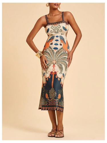 Image of Floerns Women's Tropical Bow Tie Back Long Dress Sleeveless Maxi Dress | Hawaiian Resort Wear, Coastal Vacation, Beach Wedding Guest, Side Slit, Spring Break Outfits