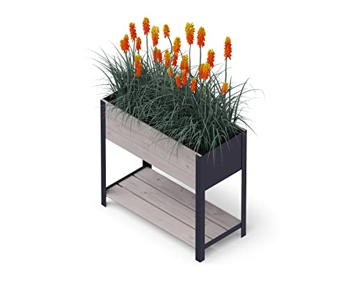 Upyard Jardinera de Madera para jardín, terraza y balcón – Jardinera con Forro Interior de Fieltro e Inserto de plástico Impermeable – Jardinera para Interior y Exterior, 78 x 36 x 72 cm, Gris