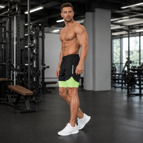 Image of THIRD QUADRANT 2-in-1 Running or Gym Lycra Shorts for Men || Quick-Dry Athletic Shorts ||with Built-in Liner, Black