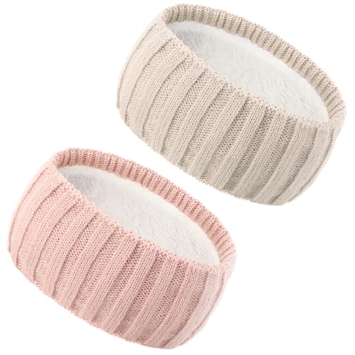 AQOKKA Knit Winter Headbands for Women Fuzzy Wool Fleece Lined Ear Warmers Elastic Turban Crocheted...