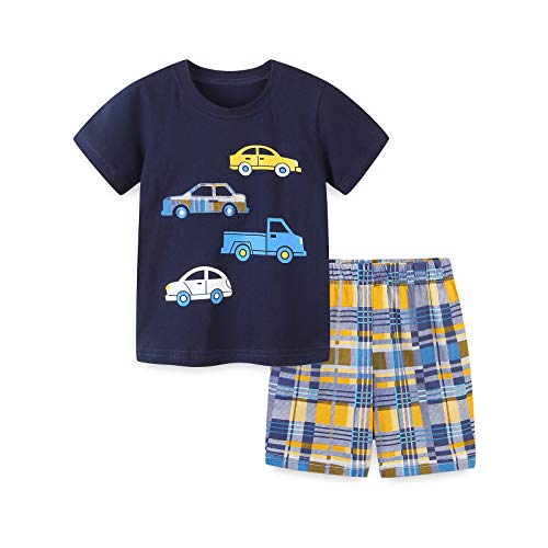 Image of Boys Summer Short Sets Outfits Cotton Casual Crewneck Short Sleeve Shirt Shorts Playwear Clothes Sets 2-7Y
