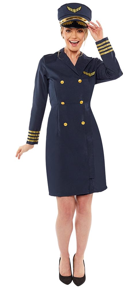 amscan (PKT) (9910484) Adult Ladies Captain Lady Costume Dress (UK 12-14)