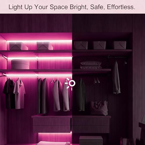 Image of ZSLAIFU Battery Powered LED Strip Lights, 3.3FT COB LED Strip Light, Battery Operated LED Lights, Pink LED Strip Lights Battery Powered for Closet, Cabinet, Shelf, Kitchen, DIY Lighting