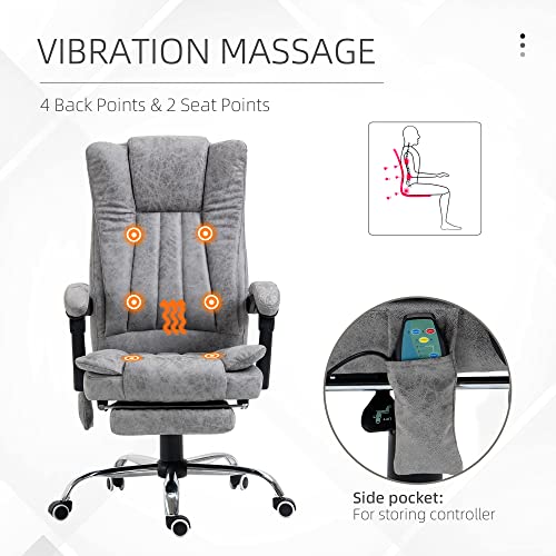 Vinsetto Microfiber Office Chair, High Back Computer Chair With 6 Point Massage, Heat, Adjustable Height And Retractable Footrest, Grey #TOP3