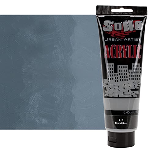 SoHo Urban Artist Heavy Body Acrylic Paints - Artist Grade Highly Pigmented Heavy Body Paints for Canvas, Wood, Ceramics, & More! - 250 ml Tube - Neutral Grey