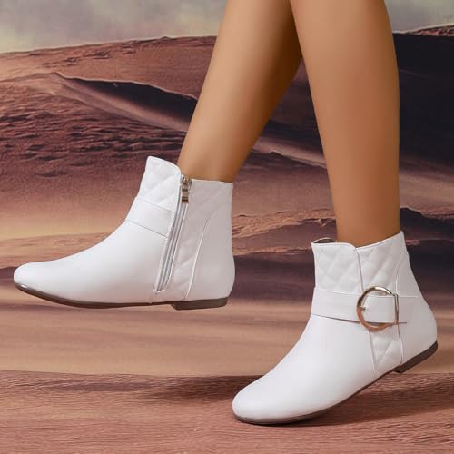 Women’s Fall Flat Ankle Boots - Low Heel Booties with Metal Ring Detail, Short No Heel Boots for Women, Stylish Fall Footwear3