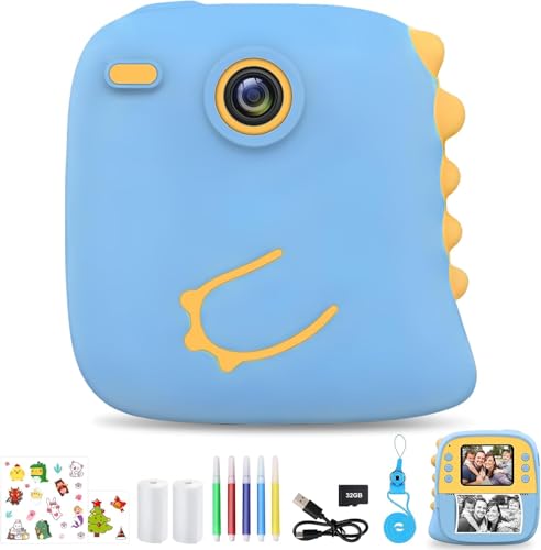 Appareil Photo Instantané Enfant, 1080P Appareil Photo Instantané avec Carte de 32 Go, Papier d'impression*2 et Autocollants, Cadeaux de Noël pour Les Enfants de 3 à 12 Ans