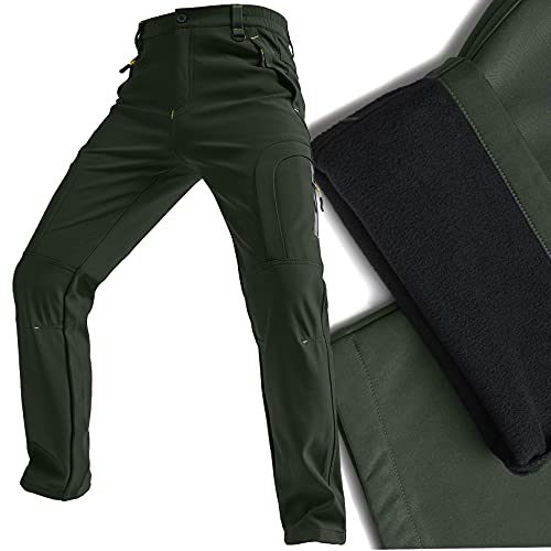 Toomett Men's Snow Pants Skiing Winter Insulated Soft Shell Outdoor Fleece Lined Hiking Pants With Zipper Pockets,Mh4409,Army,42 #TOP3