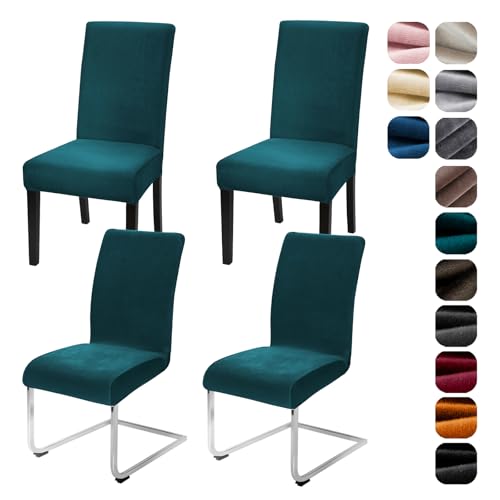 Alishomtll Lot de 4 housses de chaise extensibles en velours pour chaises pivotantes - Housse élastique lavable pour cuisine, restaurant, hôtel, banquet,...