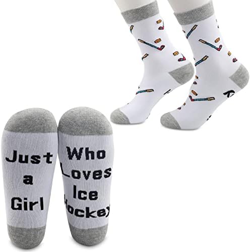 CMNIM Girls Ice Hockey Gifts 2 Pairs Hockey Novelty Socks just a Girl Who Loves Ice Hockey Players Gift Ice Hockey Lover Gift (2 pairs Hockey socks)