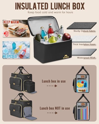 MATEIN Teacher Bag with Lunch Box, Large Teacher Tote Bag for Women Work with Accordion File Organizer & Insulated Pocket, 17.3 inch Laptop Tote Computer Briefcase for Office, College, Nursing, Black2