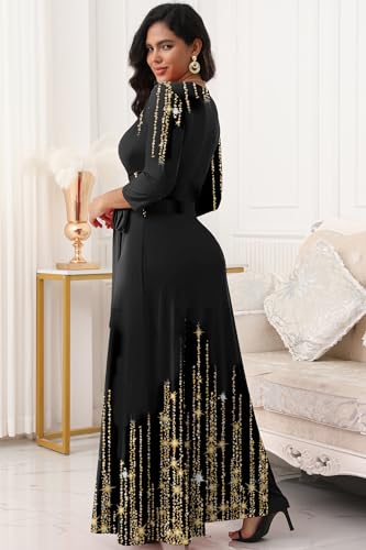 Image of FANDEE Plus Size Maxi Dress for Women Casual Summer Sundress V-Neck 3 /4 Sleeve