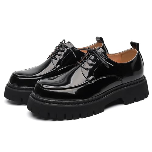 Men's Leather Lace Up Chunky Platform Oxfords Fashion Round Toe Lug Sole Dress Shoes Comfortable Casual Business Work Formal Derby Shoes