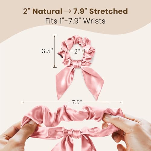 Image of THXSILK 100% Mulberry Silk Bow Scrunchies 3-Pack, 22 Momme Mulberry Silk Hair Ties for Women, Cute Bunny Ear No Damage Ponytail Holders, Fashion Hair Accessories for Girls(M, Charming Pink)