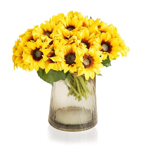Gunflowers Flores artificiales 6 PCS/Bunch 8.7 pulgadas Vidas a la realización de girasoles artificiales reutilizables Falsas falsas para al aire libre Baby Shower Baby Shower Decoración de cumpleaño