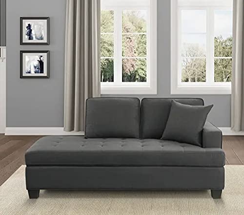 Nova Style Hayes Chaise Lounge Chesterfield Sectional Lounger Couch Sofa Diwan for Living Room Bedroom Entryway (Charcoal)